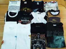 A job lot of 12 Tee shirts, various to include Hard Rock Café, etc, sizes M and L,