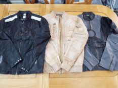 A job lot of three faux soft leather, zip front jackets, light tan size 52,
