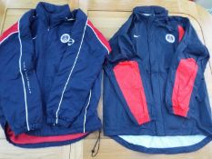 Football - two Paris Saint-Germain (PSG) pre-match waterproof jackets, one with soift lining,
