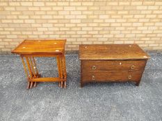 A low chest of two drawers, 51 cm x 91 cm x 43 cm and a nest of three occasional tables.