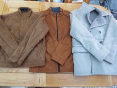 A job lot of three jackets / coats, sizes right to left of image, L, XL (likely L) and S,