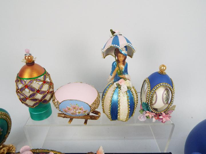 A quantity of decorative egg ornaments, some stone set, some with stands. - Image 2 of 5