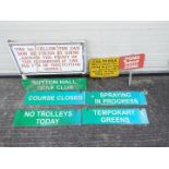 Sutton Hall Golf Club - A quantity of eight metal golf-course signs depicting hazards,
