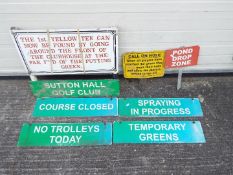 Sutton Hall Golf Club - A quantity of eight metal golf-course signs depicting hazards,