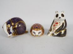 Royal Crown Derby - Three paperweights to include Collectors Guild Orchard Hedgehog (gold stopper),