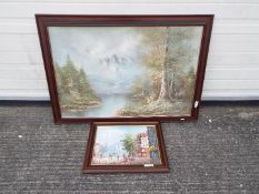 Two framed oils on canvas comprising a Parisian street scene, signed lower right Burnett,