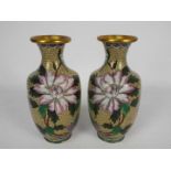 A pair of cloisonne vases decorated with flowers and birds, approximately 20 cm (h).