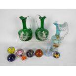 Glassware to include paperweights, jugs, vase, largest approximately 27 cm (h).