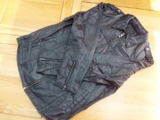 Barneys - a black soft leather, zip front jacket, size M,