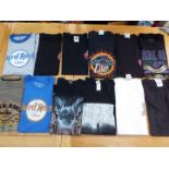 A job lot of 12 various tee shirts, Hard Rock Café, Planet Hollywood, pictorial weird, etc,