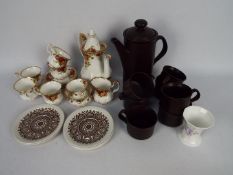 A Royal Albert Old Country Roses coffee service comprising coffee pot, cream jug, sugar bowl,