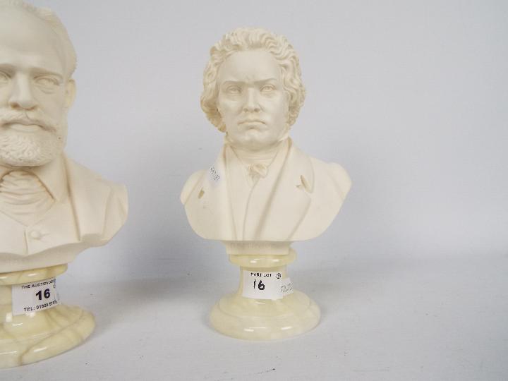 Two bonded marble busts of composers comprising Pyotr Ilyich Tchaikovsky and Ludwig van Beethoven, - Image 3 of 5