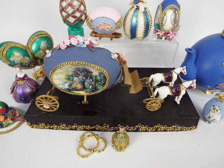 A quantity of decorative egg ornaments, some stone set, some with stands. - Image 3 of 5