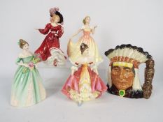 Royal Doulton - Four lady figurines and one character jug.