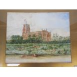 H B Tarleton - a watercolour depicting St Chads Church, Farndon with view of the river to the fore,