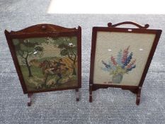 Two wood framed, needlework fire screens.