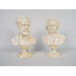 Two bonded marble busts of composers comprising Pyotr Ilyich Tchaikovsky and Ludwig van Beethoven,