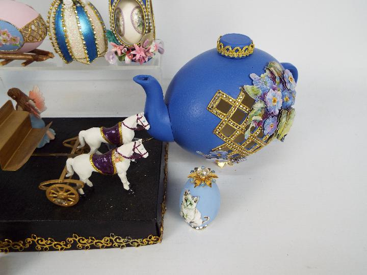 A quantity of decorative egg ornaments, some stone set, some with stands. - Image 4 of 5