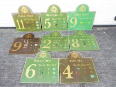 The Golf Sign Co - A quantity of eight dark-green-coloured metal golf-course signs.