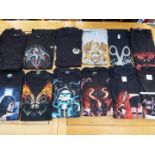 A job lot of 12 various pictorial coloured tee shirts, sizes M and L,