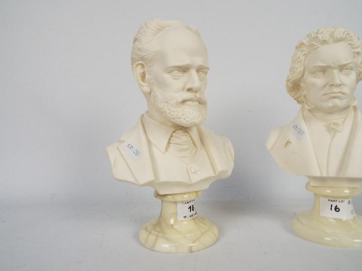 Two bonded marble busts of composers comprising Pyotr Ilyich Tchaikovsky and Ludwig van Beethoven, - Image 2 of 5