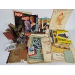 Paper Ephemera, An old suitcase of items to include 1940s Picture Post, thunderjet stamp album,