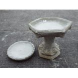 Garden Stoneware - A gothic style bird bath with hexagonal top and additional circular top.