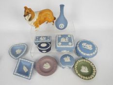 A collection of Wedgwood Jasperware and a Beswick Collie dog, approximately 14 cm (h).