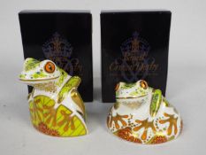 Royal Crown Derby - Two boxed frog form paperweights comprising Hop and Skip,