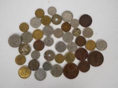 A small collection of UK and foreign coins, some silver content.