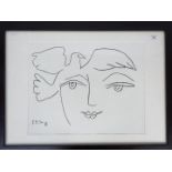 A framed print after Pablo Picasso, Le Visage De La Paix XI, mounted and framed under glass,