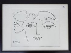 A framed print after Pablo Picasso, Le Visage De La Paix XI, mounted and framed under glass,