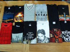 A job lot of 12 various pictorial coloured tee shirts, sizes M and L,