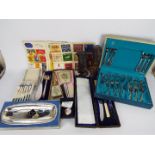 Lot to include plated ware, flatware, boxed Crummles enamel trinket box,