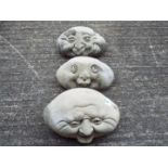 Garden Stoneware - Three reconstituted stone Rock Face garden ornaments.