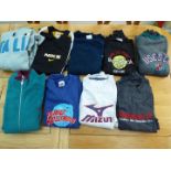 A job lot of 9 sweat shirts and fleeces, adult sizes,