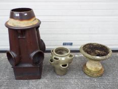 Lot to include chimney pot, 86 cm (h), bird bath and strawberry planter.