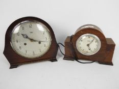 An oak cased Smiths mantel clock and a F