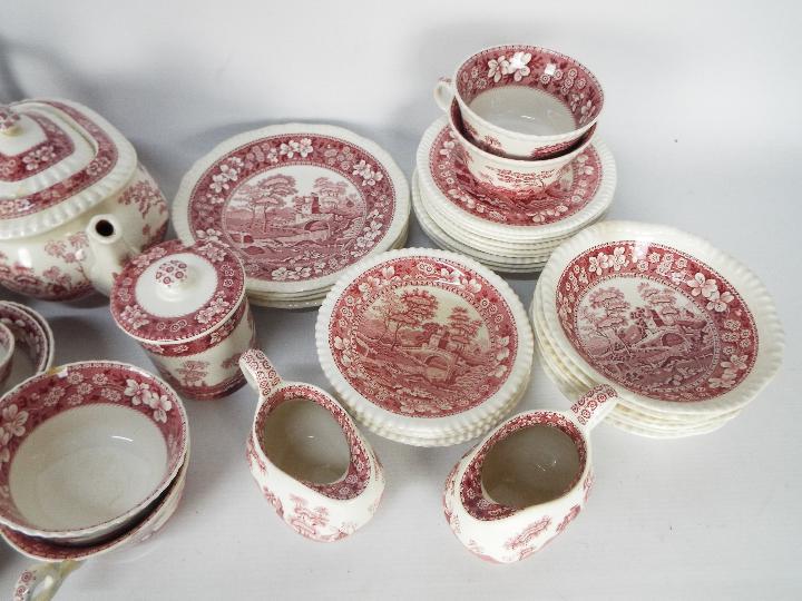 A collection of pink transfer printed dinner and tea wares, predominantly Spode Pink Tower pattern. - Image 3 of 5