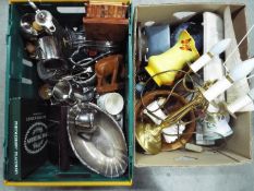 A mixed lot to include ceramics, plated ware, treen, glassware and similar, two boxes.