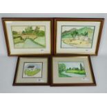 Four framed watercolours, varying image sizes.