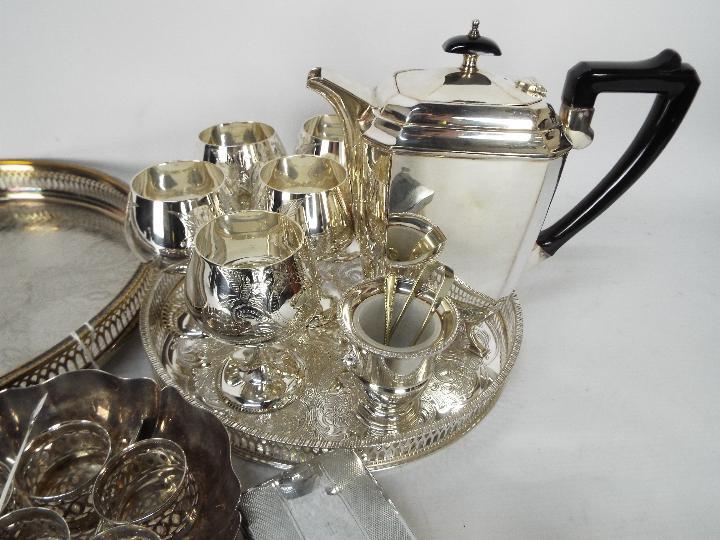 A collection of plated ware to include coffee pot, trays, napkin rings, goblets and similar. - Image 3 of 4