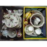 A lot of mixed ceramics with a small quantity of flatware, two boxes.