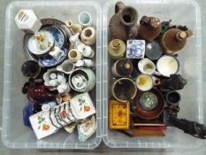 Mixed lot comprising ceramics, treen, metalware and other, two boxes.