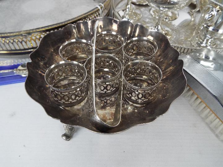 A collection of plated ware to include coffee pot, trays, napkin rings, goblets and similar. - Image 4 of 4