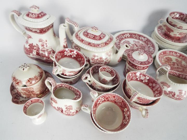A collection of pink transfer printed dinner and tea wares, predominantly Spode Pink Tower pattern. - Image 2 of 5