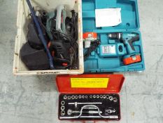 Power tools to include a cased Makita hammer drill,