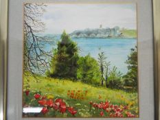 A watercolour landscape scene, lakeside scene, signed lower right by the artist,