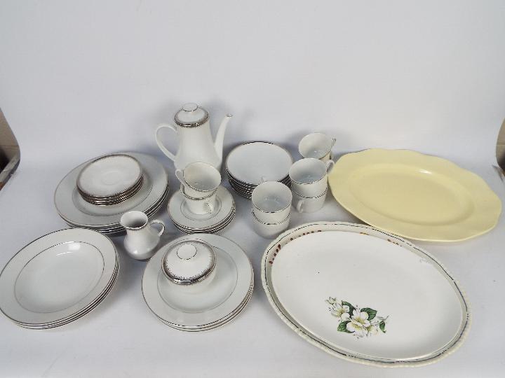 Mixed dinner and tea wares including a Wedgwood NAAFI platter.