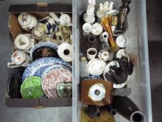 A mixed lot to include ceramics, glassware, metalware, plated ware and similar, two boxes.
